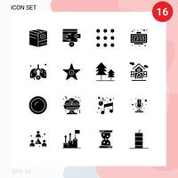 Pack of 16 Modern Solid Glyphs Signs and Symbols for Web Print Media such as pollution watch call time minute Editable Vector Design Elements