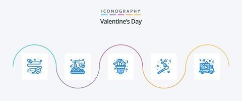 Valentines Day Blue 5 Icon Pack Including transport. delivery. love. valentine fire. love vector