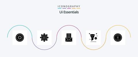 Ui Essentials Glyph 5 Icon Pack Including filter. delete. options. letter. envelope vector