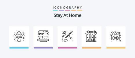 Stay At Home Line 5 Icon Pack Including game. stay. iron. quarantine. food. Creative Icons Design vector