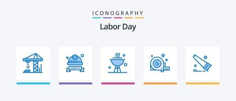 Labor Day Blue 5 Icon Pack Including saw. ruler. bbq. construction. measurement. Creative Icons Design vector