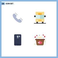 Group of 4 Modern Flat Icons Set for call smart phone telephone vehicles back Editable Vector Design Elements