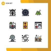 Modern Set of 9 Filledline Flat Colors Pictograph of school study fir security computer Editable Vector Design Elements