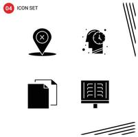 Group of 4 Solid Glyphs Signs and Symbols for location duplicate delete time medical Editable Vector Design Elements