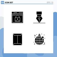 Set of 4 Modern UI Icons Symbols Signs for login wreath layout achievement rack Editable Vector Design Elements