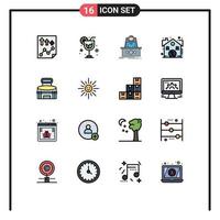 16 Thematic Vector Flat Color Filled Lines and Editable Symbols of building real game estate ceo Editable Creative Vector Design Elements