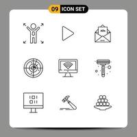 9 User Interface Outline Pack of modern Signs and Symbols of monitor technology advertising signaling area Editable Vector Design Elements