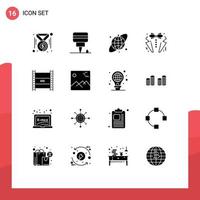 Pack of 16 creative Solid Glyphs of hd in filmmaking digital video broadcasting circular grid tie love Editable Vector Design Elements