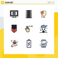 Set of 9 Modern UI Icons Symbols Signs for fingers stripes secure rank badge Editable Vector Design Elements