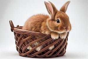 A rabbit in a basket against a white background Rabbit with white background happy easter photo