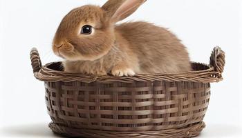 A rabbit in a basket against a white background Rabbit with white background happy easter photo