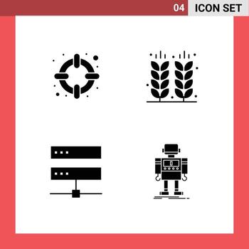 4 4 usuario interfaz sólido glifo paquete de moderno señales y símbolos de ayuda base de datos agricultura campo hospedaje editable vector diseño elementos