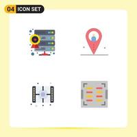 Group of 4 Flat Icons Signs and Symbols for database movie web hosting location arts Editable Vector Design Elements