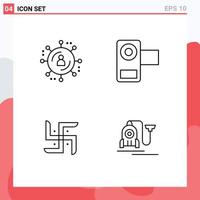 Set of 4 Modern UI Icons Symbols Signs for affiliate marketing indian camera movie religion Editable Vector Design Elements