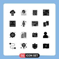 Set of 16 Vector Solid Glyphs on Grid for theater event balloon celebration switch Editable Vector Design Elements