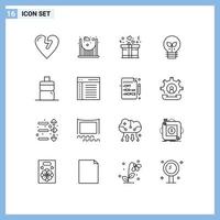 Set of 16 Vector Outlines on Grid for communication app present water light Editable Vector Design Elements