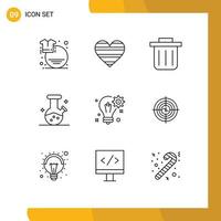 Pack of 9 Modern Outlines Signs and Symbols for Web Print Media such as gear idea favorite bulb lab Editable Vector Design Elements