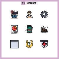 Group of 9 Filledline Flat Colors Signs and Symbols for mobile atm card cogs report document Editable Vector Design Elements