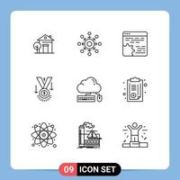 User Interface Pack of 9 Basic Outlines of winner medal presentation award setting Editable Vector Design Elements