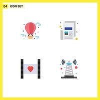 Pack of 4 creative Flat Icons of air balloon heart city life paper love Editable Vector Design Elements