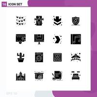 User Interface Pack of 16 Basic Solid Glyphs of commerce wallet down money shield Editable Vector Design Elements