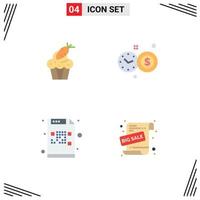 User Interface Pack of 4 Basic Flat Icons of cake encrypted easter investment time mail Editable Vector Design Elements