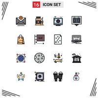 Universal Icon Symbols Group of 16 Modern Flat Color Filled Lines of bag sports screen scoring competition Editable Creative Vector Design Elements