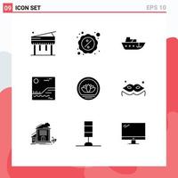 Editable Vector Line Pack of 9 Simple Solid Glyphs of coin bangladesh boat canada image Editable Vector Design Elements