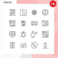 Set of 16 Vector Outlines on Grid for album time decorate interface holi Editable Vector Design Elements