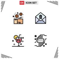 Mobile Interface Filledline Flat Color Set of 4 Pictograms of bundle cocktail package message glass Editable Vector Design Elements