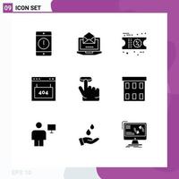 Set of 9 Modern UI Icons Symbols Signs for click page open interface browser Editable Vector Design Elements