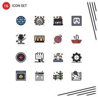 Modern Set of 16 Flat Color Filled Lines Pictograph of sound microphone online audio invitation Editable Creative Vector Design Elements