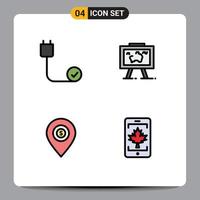 Group of 4 Filledline Flat Colors Signs and Symbols for computers picture devices map map Editable Vector Design Elements