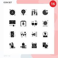 Pictogram Set of 16 Simple Solid Glyphs of money cash candles stare globe Editable Vector Design Elements