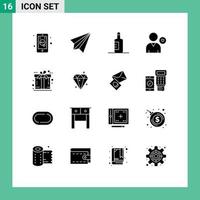 Pack of 16 Modern Solid Glyphs Signs and Symbols for Web Print Media such as ecommerce like send human favorite Editable Vector Design Elements