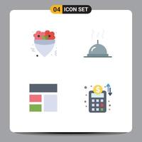 Editable Vector Line Pack of 4 Simple Flat Icons of fast image crepe restaurant accounts plan Editable Vector Design Elements