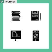 4 User Interface Solid Glyph Pack of modern Signs and Symbols of books education business list learning Editable Vector Design Elements