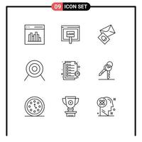 Pack of 9 Modern Outlines Signs and Symbols for Web Print Media such as headphones sport money archery egg Editable Vector Design Elements