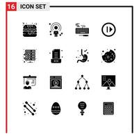 Universal Icon Symbols Group of 16 Modern Solid Glyphs of hosting resume key media audio Editable Vector Design Elements