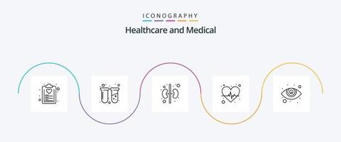 Medical Line 5 Icon Pack Including eyesight. heart care. lab. pulse. beat vector