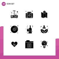 User Interface Pack of 9 Basic Solid Glyphs of alcoholic shopping direction dvd cd Editable Vector Design Elements