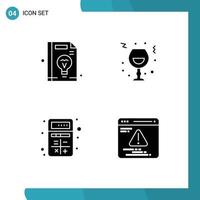 Set of 4 Vector Solid Glyphs on Grid for business add idea celebration apps Editable Vector Design Elements