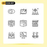 Pictogram Set of 9 Simple Outlines of box process role interface management Editable Vector Design Elements