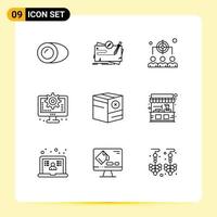 Pictogram Set of 9 Simple Outlines of box process role interface management Editable Vector Design Elements