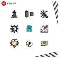 Universal Icon Symbols Group of 9 Modern Filledline Flat Colors of diploma certificate search megaphone loudspeaker Editable Vector Design Elements