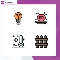 Set of 4 Modern UI Icons Symbols Signs for bulb low biochemistry shower temperature Editable Vector Design Elements