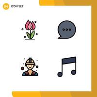 Group of 4 Filledline Flat Colors Signs and Symbols for flora labour nature chat key Editable Vector Design Elements