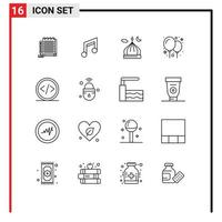 Universal Icon Symbols Group of 16 Modern Outlines of code balloons music balloon moon Editable Vector Design Elements