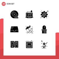 9 Universal Solid Glyphs Set for Web and Mobile Applications mailbox inbox key target set Editable Vector Design Elements