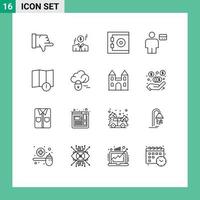 Pack of 16 Modern Outlines Signs and Symbols for Web Print Media such as warning alert protect debit card Editable Vector Design Elements